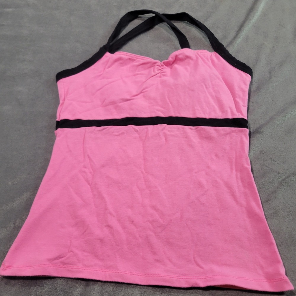 Balera Pink Black Double Strap Dance Camisole Tank Top Shelf Bra CL2834 Large